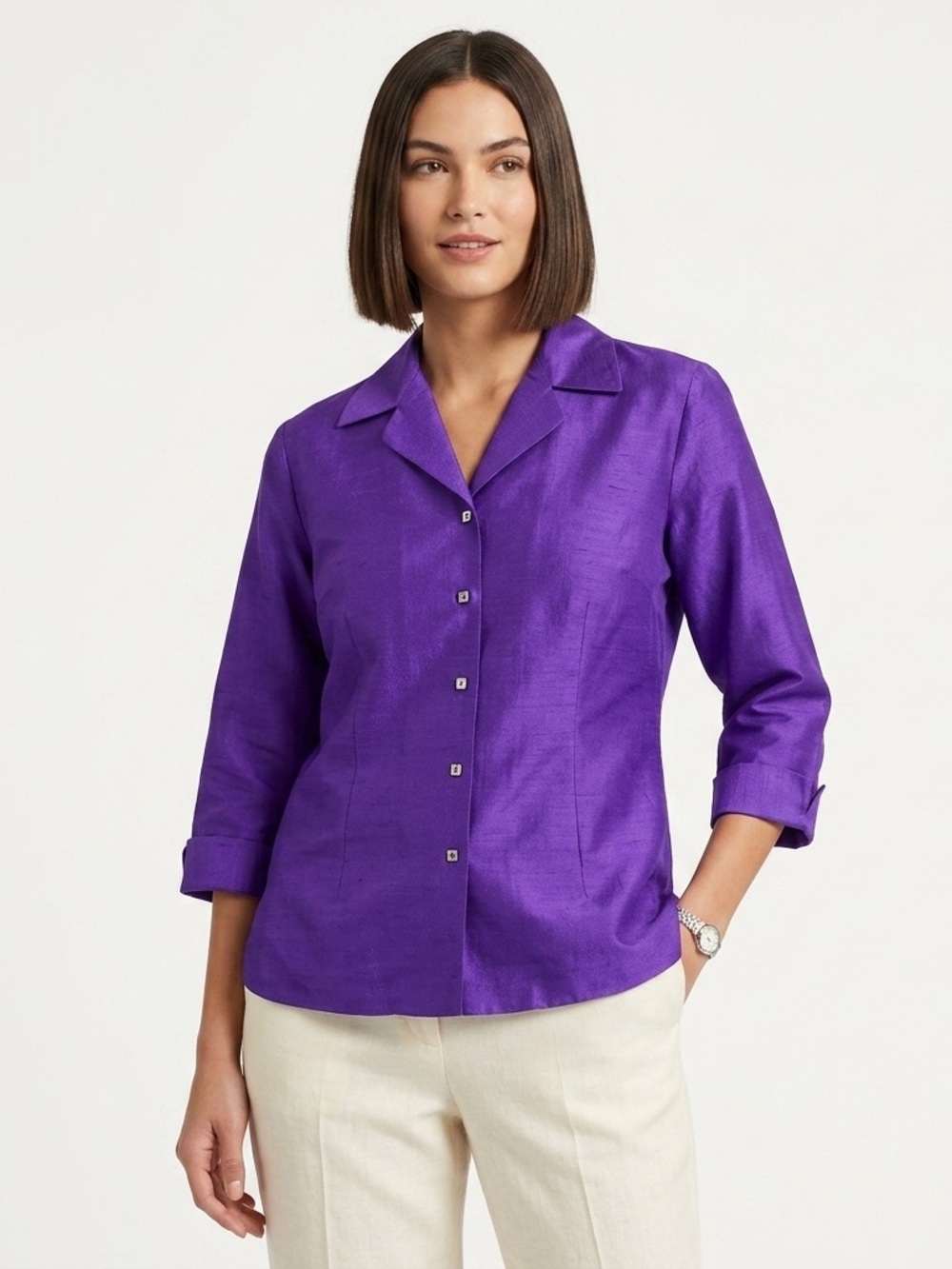 NWT Vintage Emily Spencer Amethyst Purple Silk Blouse Size 8
